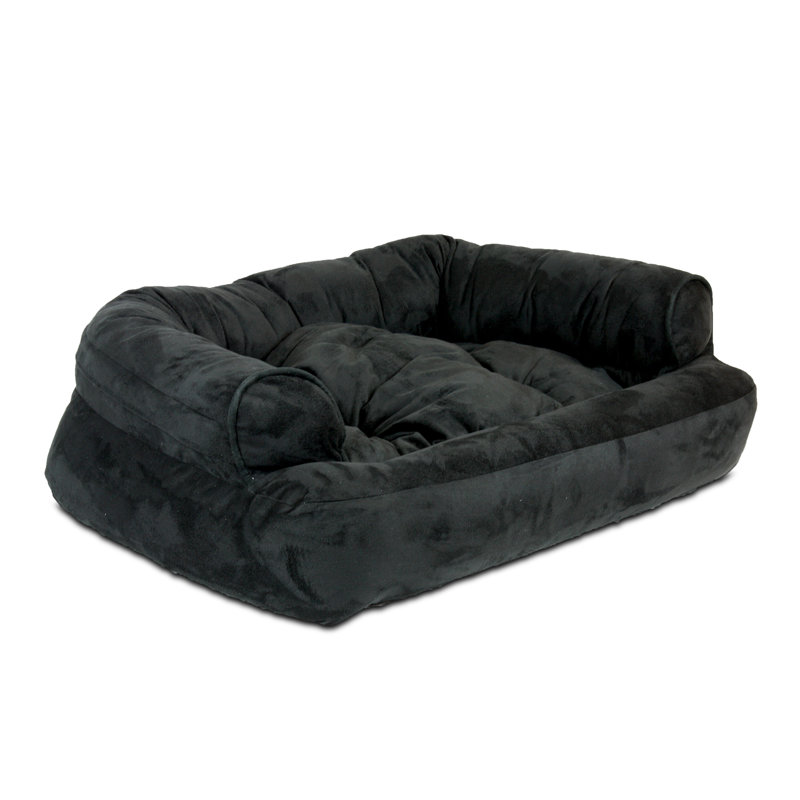 Canapé pour chien de luxe avec traversin en microsuède ultrarembourré Snoozer, Petit (l 20 po x P 30 po x H 8 po), Noir