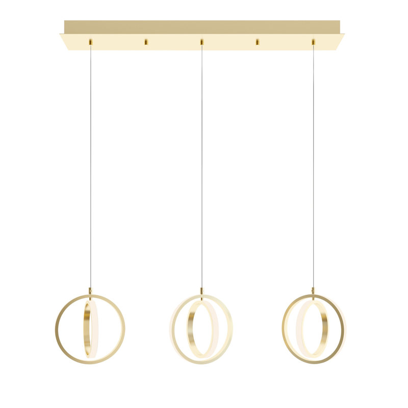 Luminaire suspendu linéaire à 3 lumières pour îlot de cuisine Arshawn, Laiton satiné