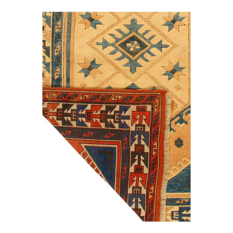 Tapis oriental orange / bleu sarcelle / brun en coton et laine noué à la main 4 pi 6 po x 7 pi 2 po Oriental