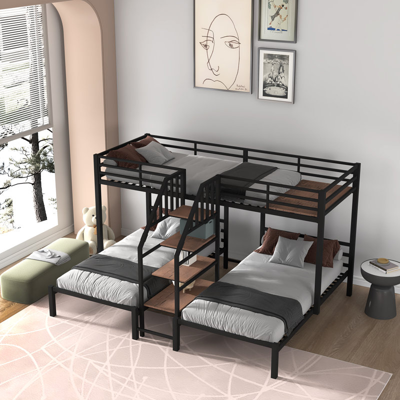 Wharton Kids Twin Over Twin Over Twin Bunk Bed, Black