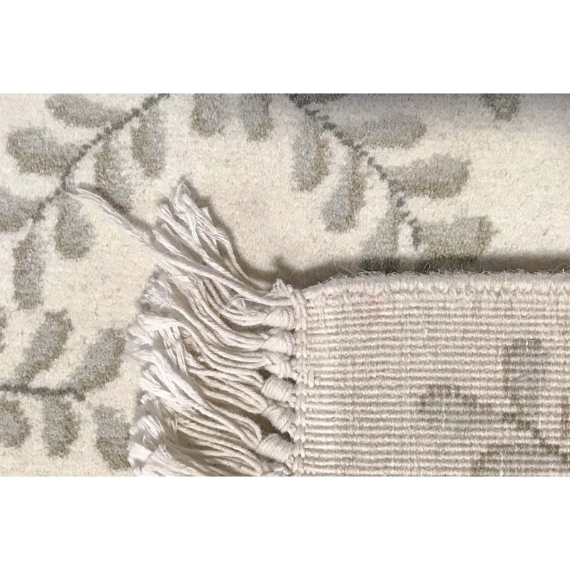 Hand-Knotted High-Quality Ivory and Ivory Square Area Rug