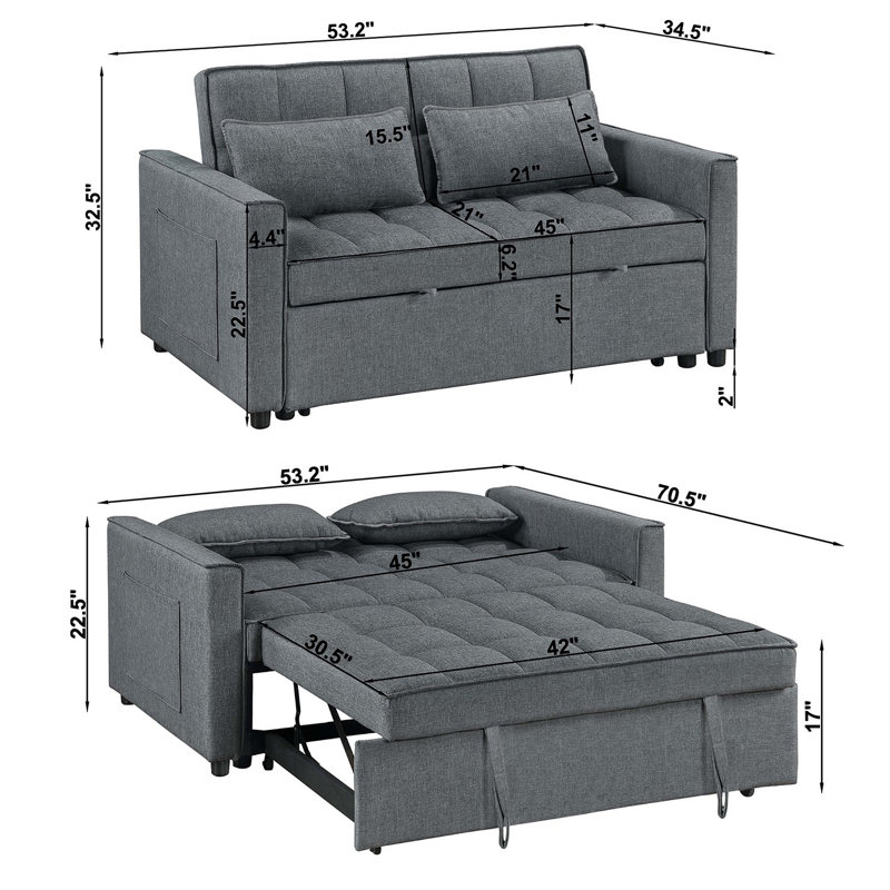 Omorfo 53.2'' Upholstered Convertible Sleeper Sofa