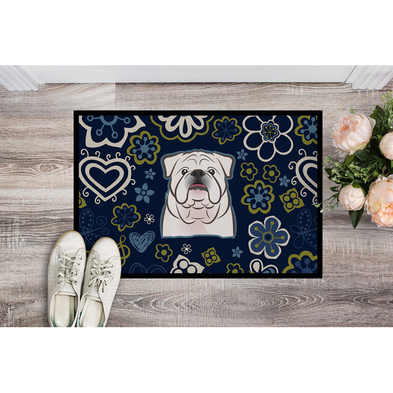 Tapis d'extérieur antidérapant Toluca, L 18 po x L 27 po, Bouledogue anglais blanc