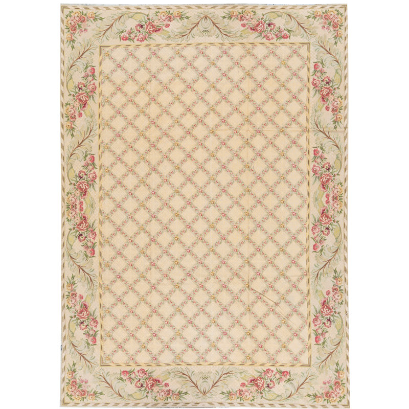 Hand-Knotted High-Quality Gold and Green Area Rug