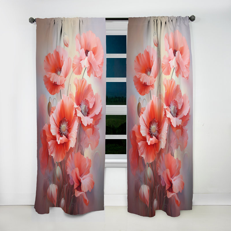 Kiaunna - Poppies Curtain - Rideau floral obscurcissant - 1 panneau, L 52 po x L 120 po