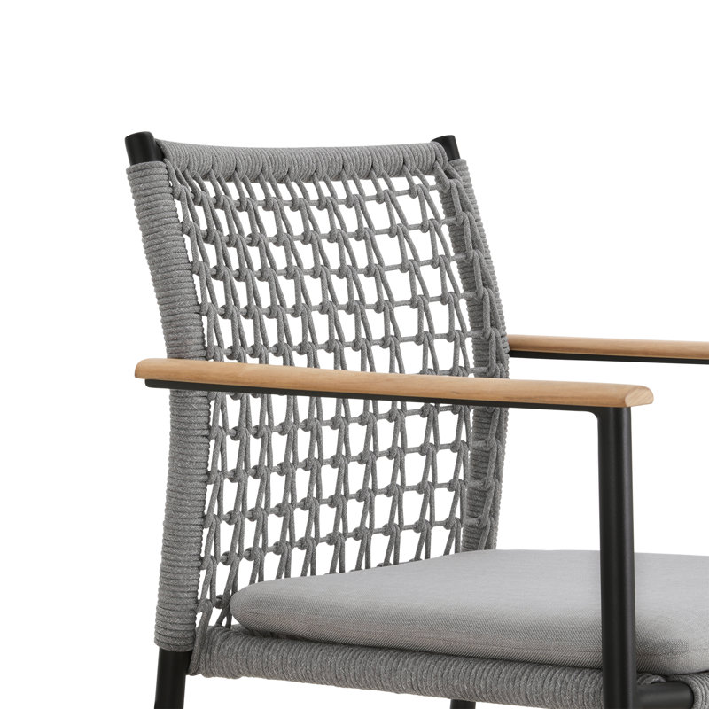 Ensemble de 4 chaises de salle à manger d'extérieur en corde tissée avec coussin Abela, Gris clair