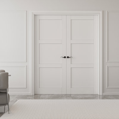 3 Paneled Solid Manufactured Wood 80'' Interior French Doors With Hardware Kit / Frame