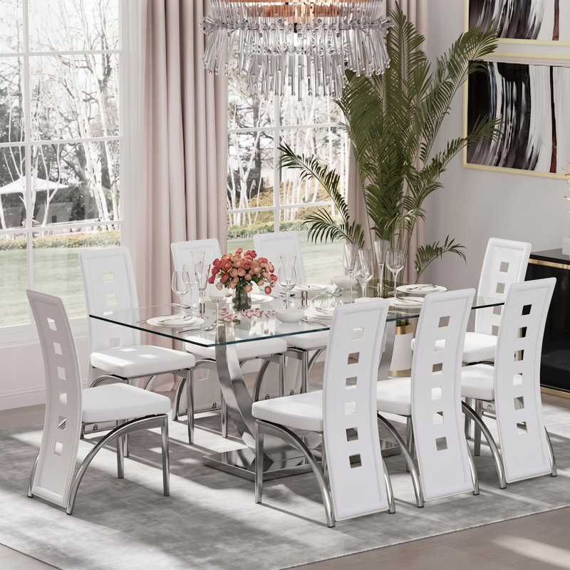 Table de salle à manger Plouffe rectangulaire L 71 po Mid-Century, Argent argent, 30.1" H X 71'' L X 35.43'' W