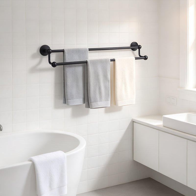 Double Tier Towel Rack, Zinc Alloy & Stainless Steel Wall Mounted Towel Holder for Vintage, Industrial & Luxury Bathroom