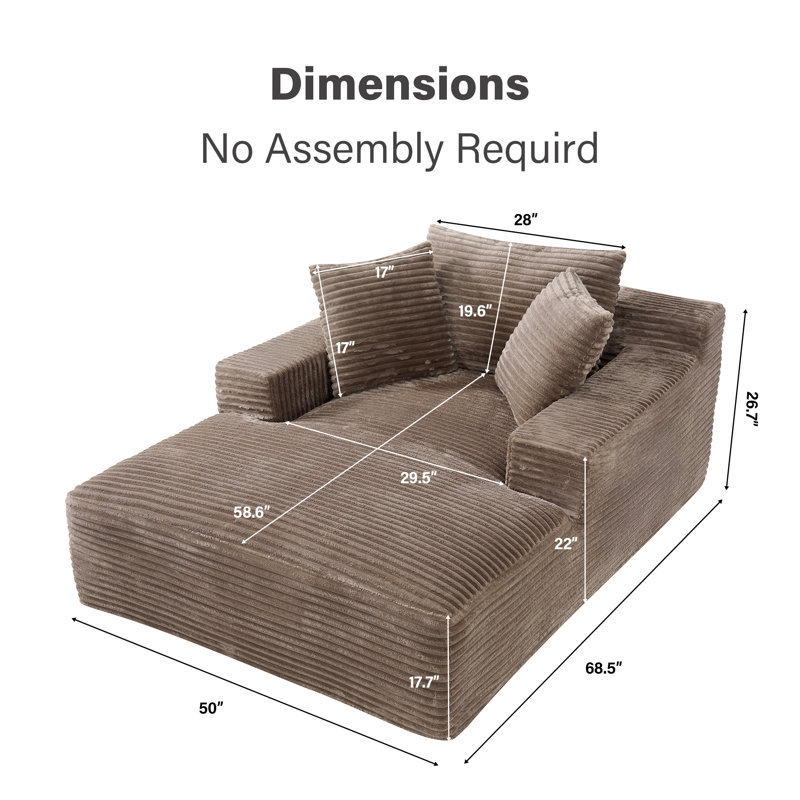 50'' Faux Fur Compression Bean Bag Chair Oversized Chaise Lounge Chair with Pillows, Brown Faux Fur