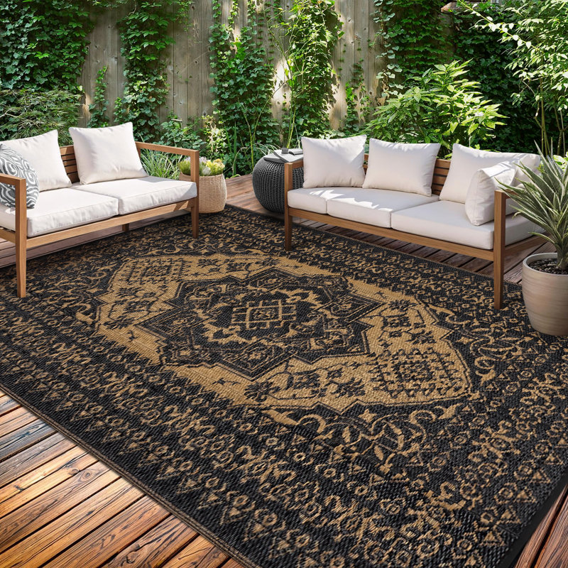 Outdoor Rug Waterproof Reversible Rug Plastic Straw Rug, Foldable Lightweight Camping Rug with Storage Rug, 4 Stakes, UV Resistant Patio Rug, Outdoor Carpet for Backyard Garden