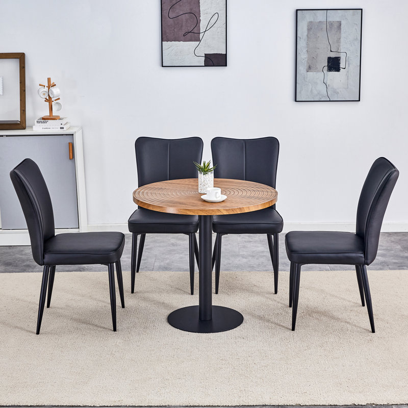 Ensemble de table de salle à manger pour 4 personnes avec table ronde de 31,5 po et 4 chaises rembourrées, 4, Noir