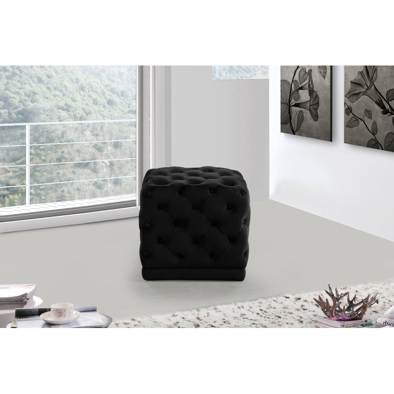 Bonita Velvet Ottoman, Black Velvet