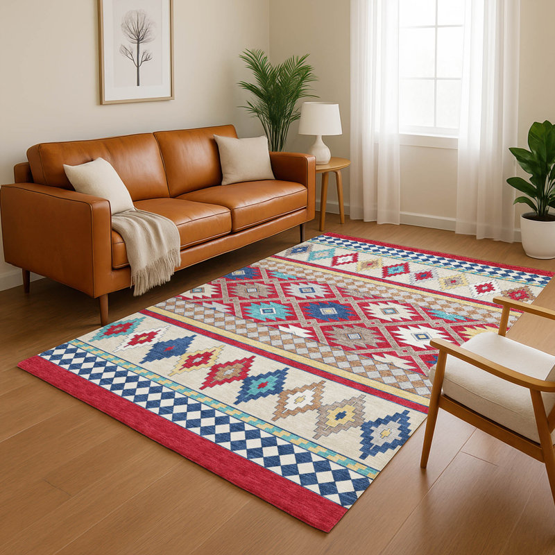 Tapis de qualité supérieure lavable à la machine Villers Southwest, Red, 10' x 14'