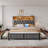  Upholstered Bed with Wood Frame, 4 Storage Drawers, Modern Bed Frame with Charging Station & LED Lights, Headboard Included,Queen/Gray-108946934-108946936