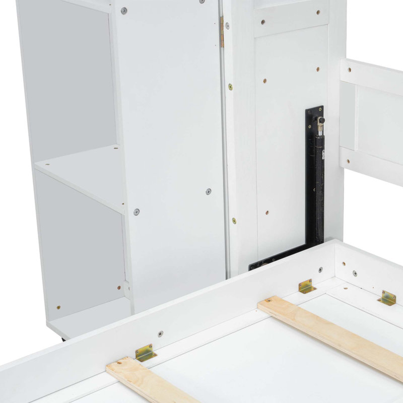 Grand lit escamotable mural avec portes de rangement, Blanc