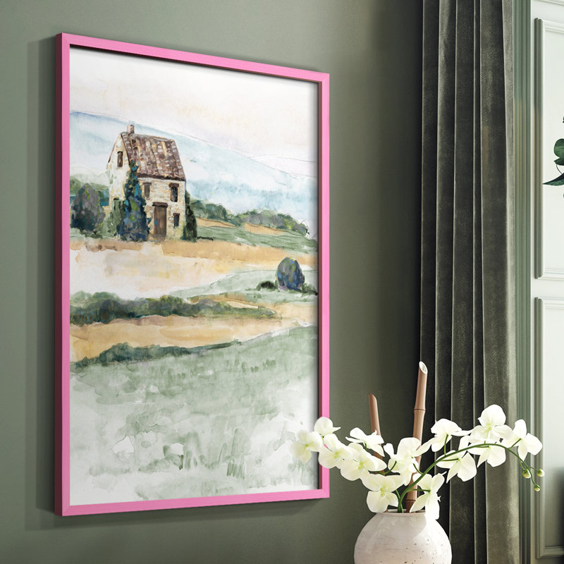 «On The Countryside I», reproduction encadrée - bois massif, Rose, H 10 po x l 8 po
