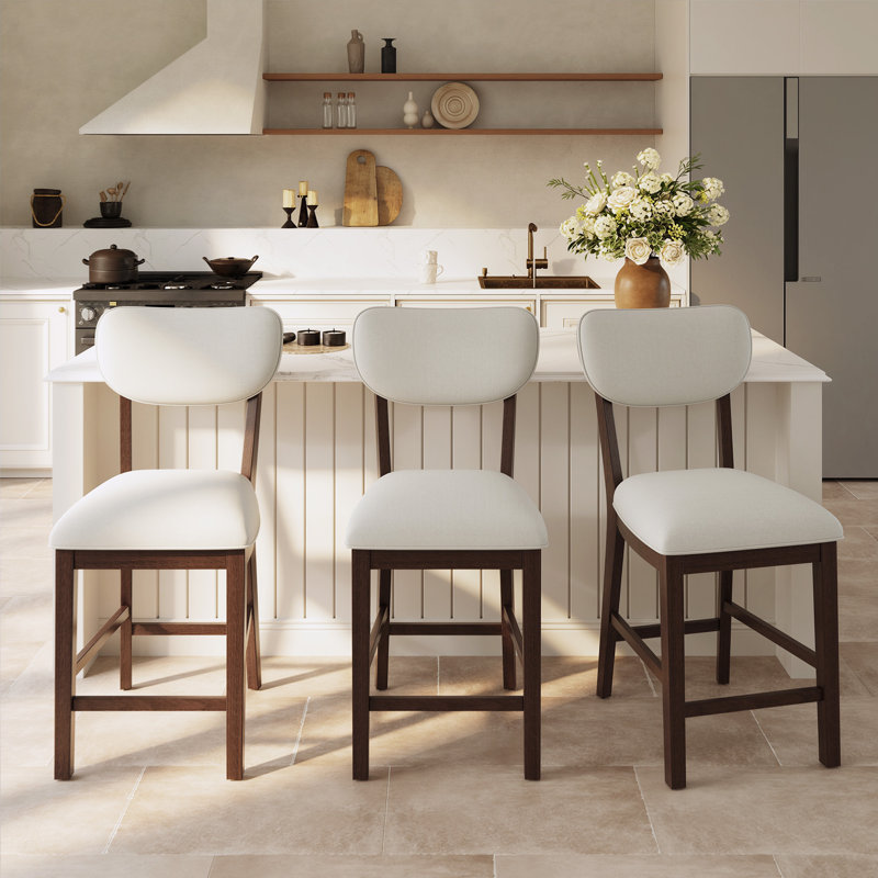 Tabouret de bar rembourré en bois massif, Brun
