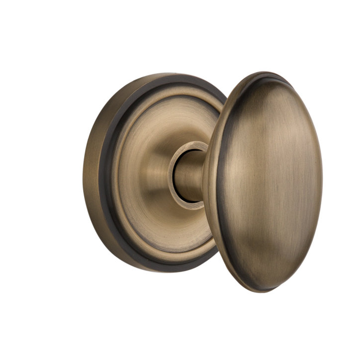 Homestead Interior Mortise Door Knob with Classic Rosette, Antique Brass
