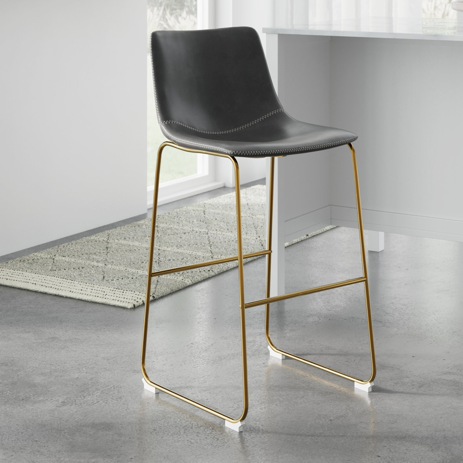 Nia Vegan Leather Bar & Counter Stool, Bar Stool (29" Seat Height), Gray, Gold