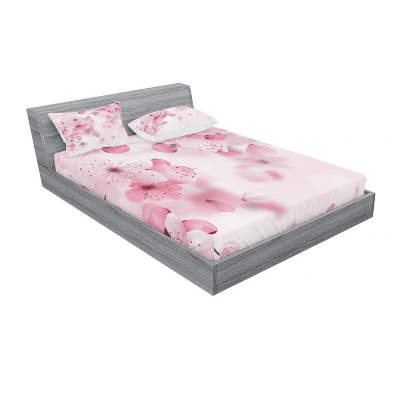 Microfiber Floral Sheet Set, Full/Double Sheet Set with Fitted Sheet, Rotic Apple Flower
