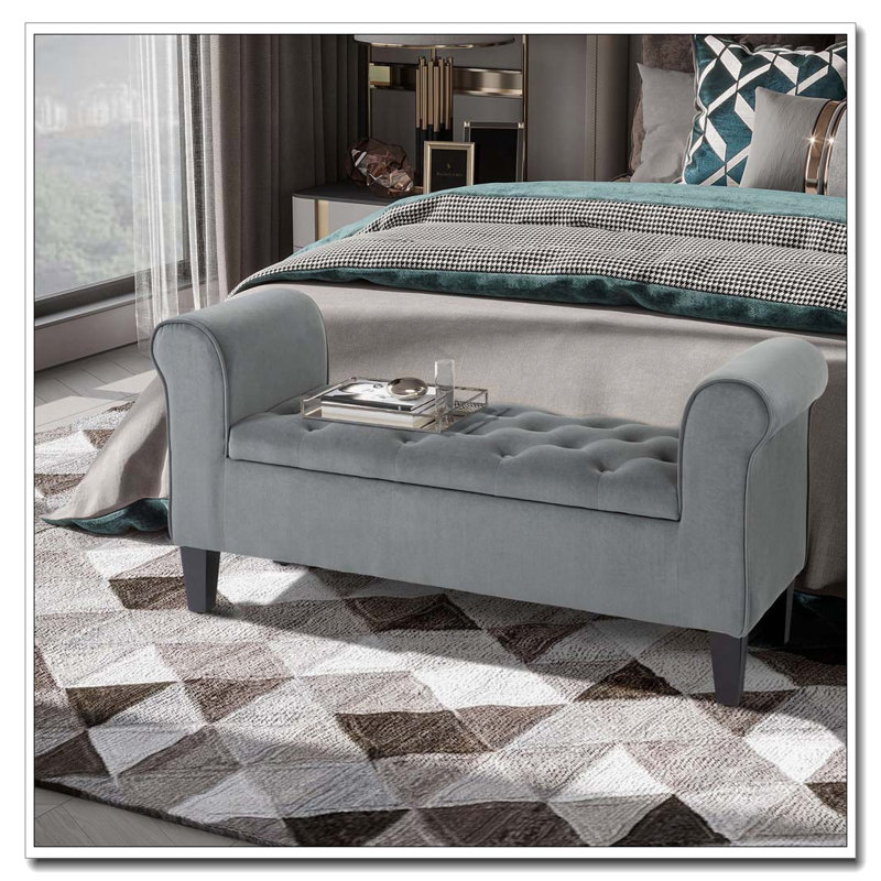 Banc de rangement avec repose-pieds capitonné