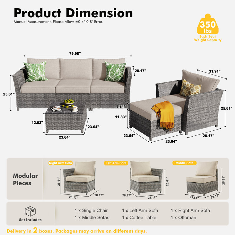 5 - Person Patio Conversation Set, Beige