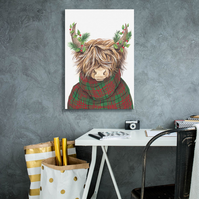 «Christmas Highland Cow» par Diane Kater, estampe numérique sur toile, H 26 po x l 18 po x P 0,75 po