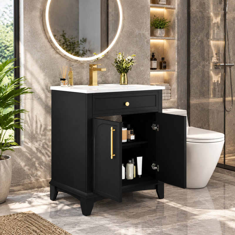 Single Bathroom Vanity with Top, Black