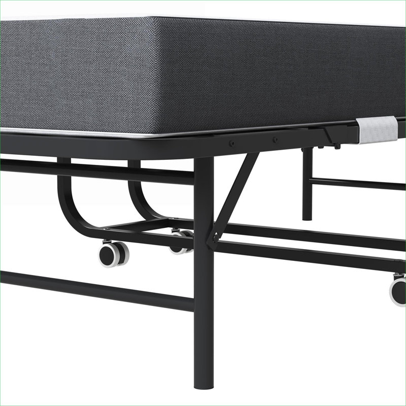 Lit pliant en métal noir de jais, lit d'invité spacieux pour adultes de grande taille avec tête de lit réglable