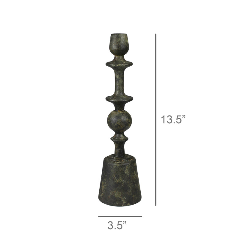 Bastia Taper Holder, Green Patina - Sm, 13.5" H x 3.5" W x 3.5" D