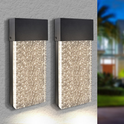 14-Inch LED Wall Sconce Outdoor Light, 3CCT 3000K/4000K/5000K, 2000LM, 120V 20W IP65 Modern Bubble Glass Light Fixture ETL Listed Black