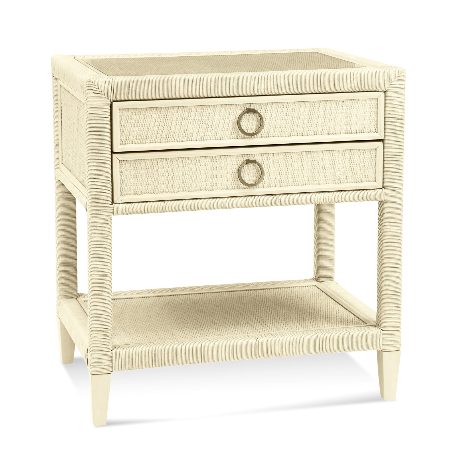 Warwick 2-Drawer Nightstand, Bisque, Satin Brass