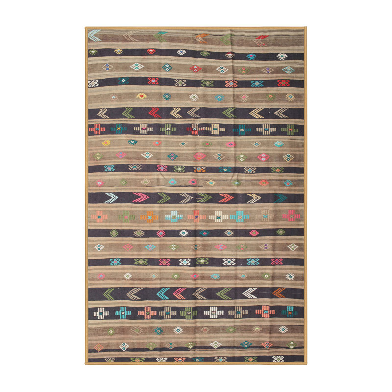 Tapis contemporain vert / gris / brun, Rectangle 7 pi x 10 pi