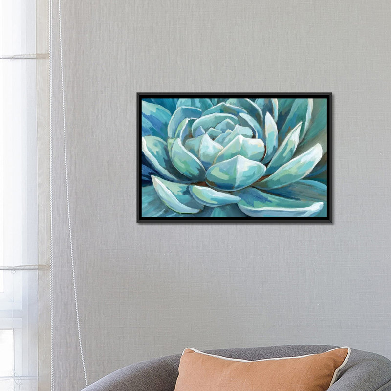 «Cerulean Succulent», reproduction sur toile, H 18 po x l 26 po x P 1,5 po, Toile avec cadre noir, Pas de tapis
