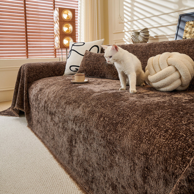 Housse pour canapé Elegant Nordic Chenille, H 71 po x l 134 po, Chenille brun foncé