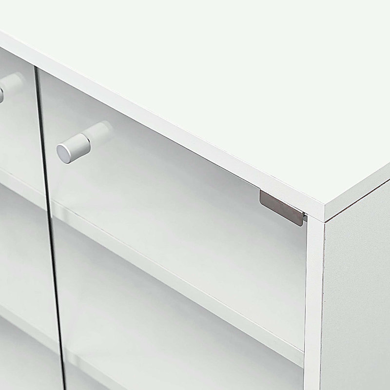 Glass Door Shoe Box Shoe Storage Cabinet With RGB Led Light, White, 4