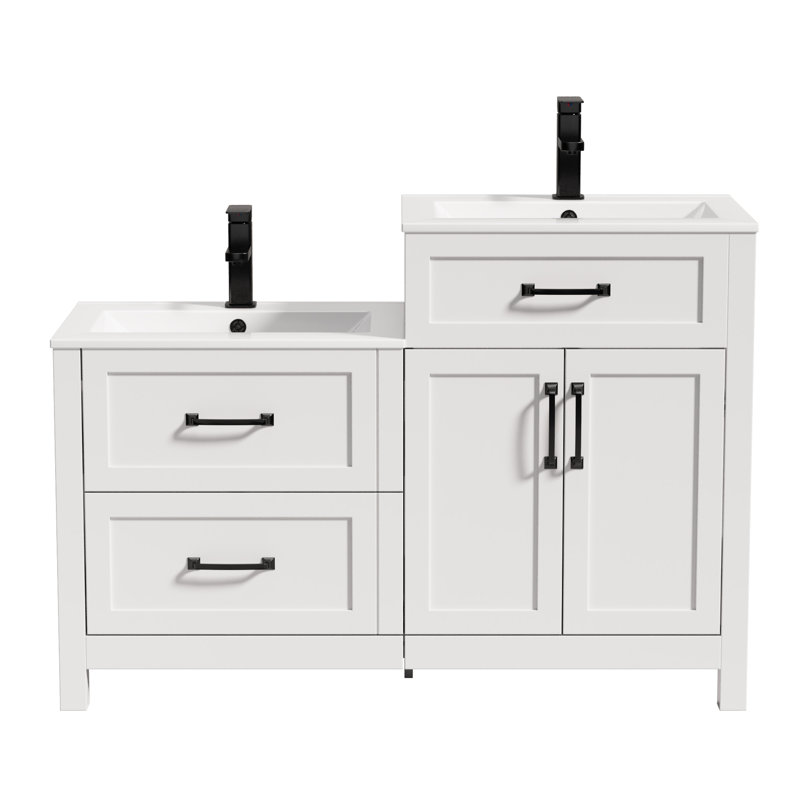 Sharee 48" Double Sink Bathroom Vanity Base Only, Compatible with 2 Separated 24” Ceramic Tops, Different Height for Kids and Adults
