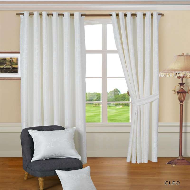 Cleo Curtain Pair, 168 W x 137 D cm, White