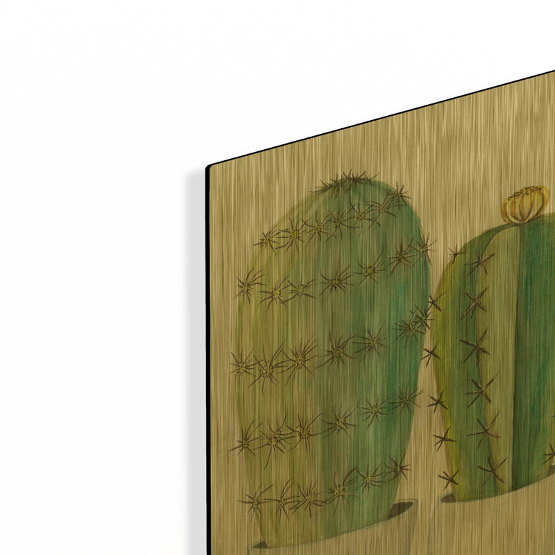 «Cactus Love» par Cindy Jacobs, art mural en métal doré, 12 po x 16 po, 12"x16"