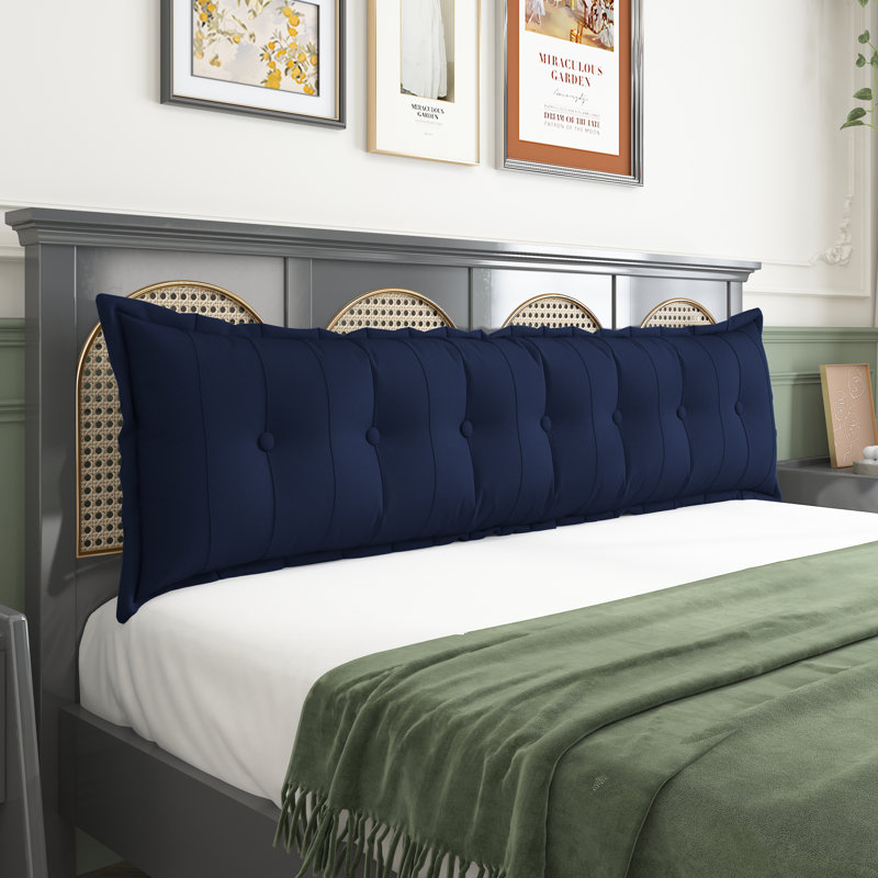 Large Linen Headboard Backrest Reading Body Pillow, Blue, 20" x 76"