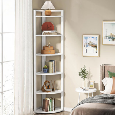 6-Tier  White Corner Bookshelf Storage Shelf