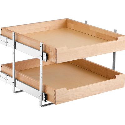Armoire coulissante à 2 niveaux en bois massif, tiroir coulissant à fermeture en douceur, rails en métal pour un fonctionnement silencieux, supports de cuisine, capacité de charge élevée