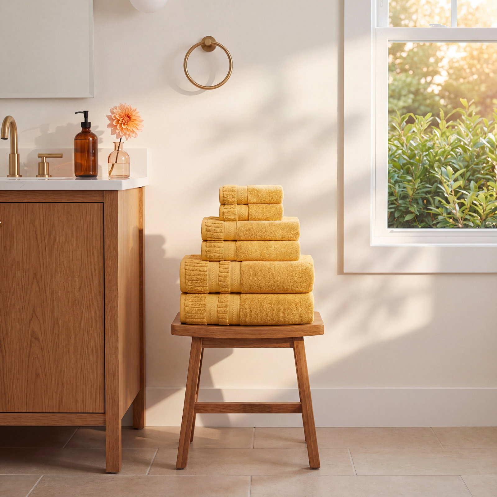 Zero-Twist Cotton Towel Set, Gold, 6 Piece Towel Set