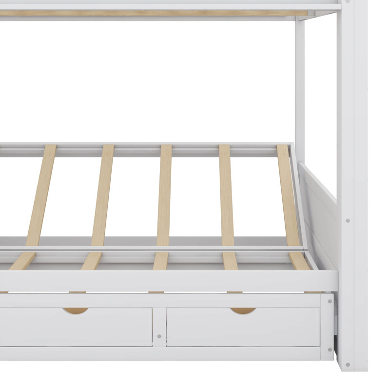 Lit superposé convertible double en bois avec escalier de rangement, table d'appoint et 3 tiroirs, Blanc