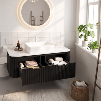 Meuble-lavabo flottant 48 po avec rebords courbés et lavabo en céramique 48 po