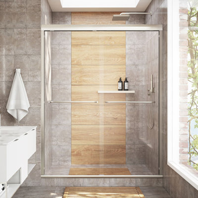 Strada 44 - 48 x 76 "Porte de douche coulissante sans cadre 3/8" en verre trempé transparent
