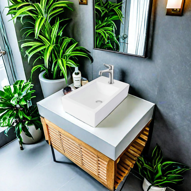 APRESSHUI 10'' Ceramic Rectangular Bathroom Sink