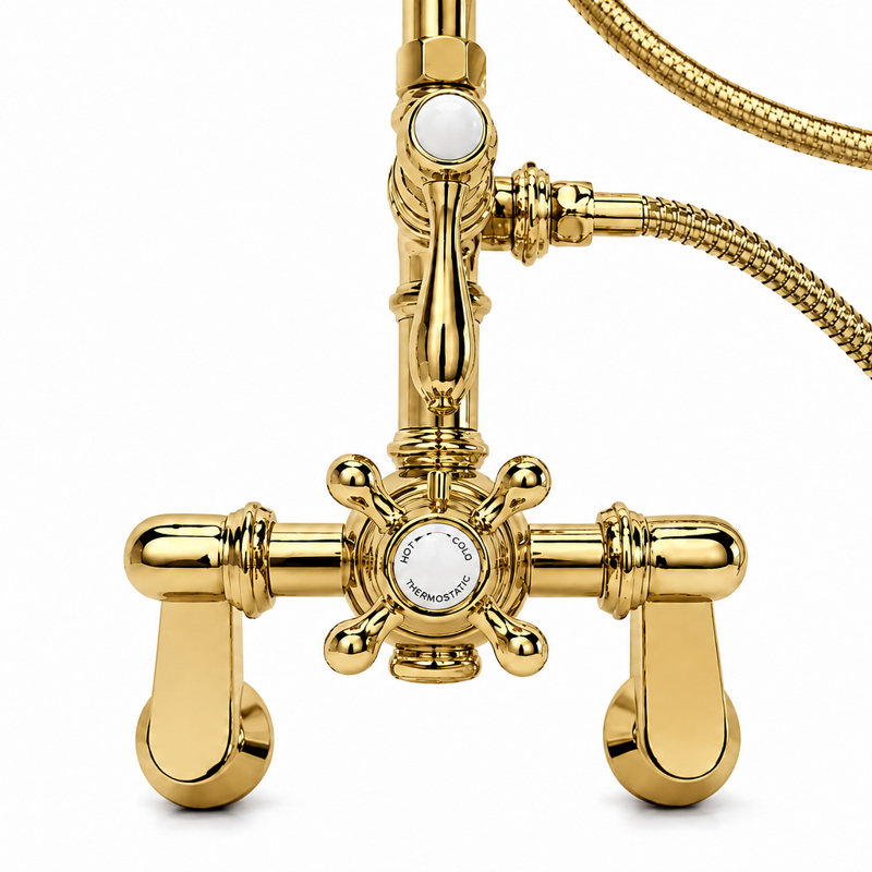Système de douche thermostatique exposé (P1130), Unlacquered Polished Brass