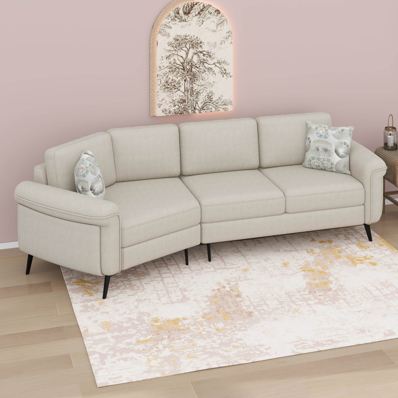 Canapé rembourré 3 places avec deux coussins imprimés, Beige